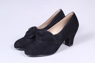 1940s style suede pumps with a rosette - Black - Luise - memery