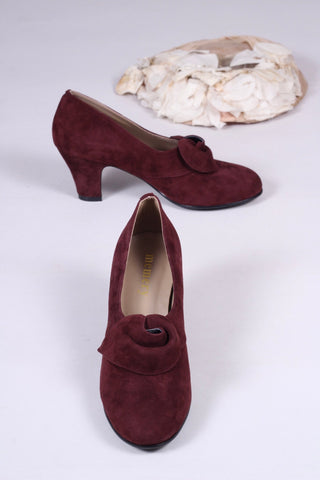 1940s style suede pumps with a rosette - Plum - Luise - memery