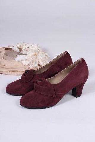 1940s style suede pumps with a rosette - Plum - Luise - memery