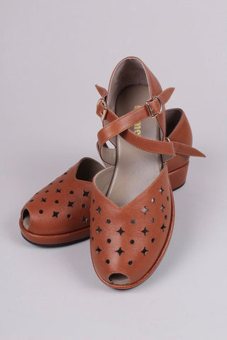 1940s style summer sandals / wedges - Brown - Norma - memery