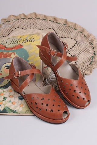 1940s style summer sandals / wedges - Brown - Norma - memery