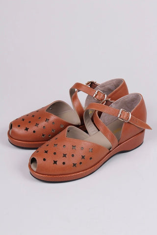 1940s style summer sandals / wedges - Brown - Norma - memery