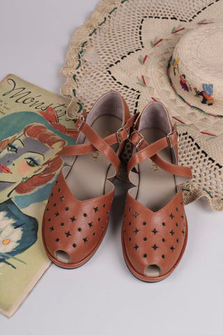 1940s style summer sandals / wedges - Brown - Norma - memery