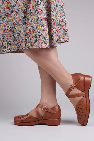 1940s style summer sandals / wedges - Brown - Norma - memery