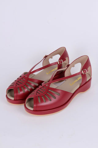 1940s style summer sandals / wedges - Burgundy / Maroon red - Katharine - memery