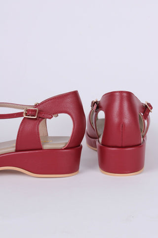 1940s style summer sandals / wedges - Burgundy / Maroon red - Katharine - memery