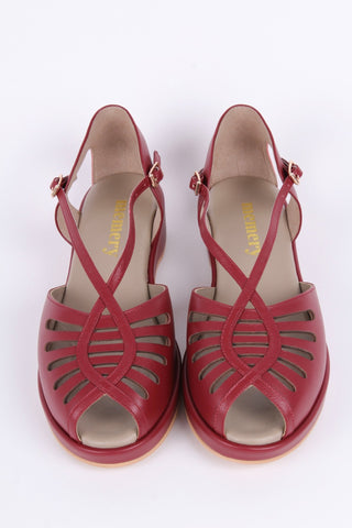 1940s style summer sandals / wedges - Burgundy / Maroon red - Katharine - memery