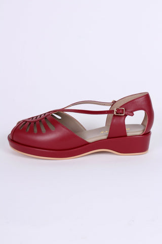 1940s style summer sandals / wedges - Burgundy / Maroon red - Katharine - memery