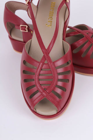 1940s style summer sandals / wedges - Burgundy / Maroon red - Katharine - memery