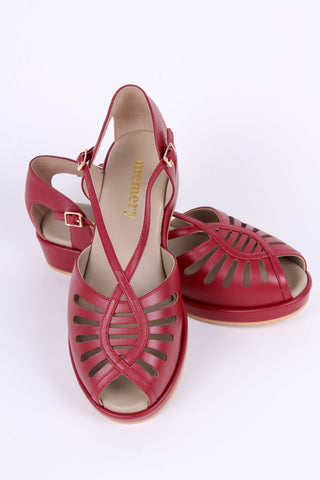 1940s style summer sandals / wedges - Burgundy / Maroon red - Katharine - memery