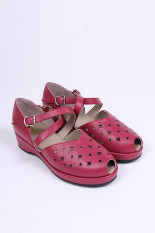 1940s style summer sandals / wedges - Burgundy - Norma - memery