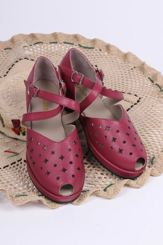 1940s style summer sandals / wedges - Burgundy - Norma - memery