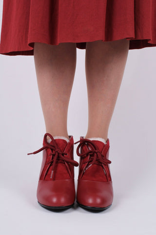 1940s style winter ankle boots - Red - Lillie - memery