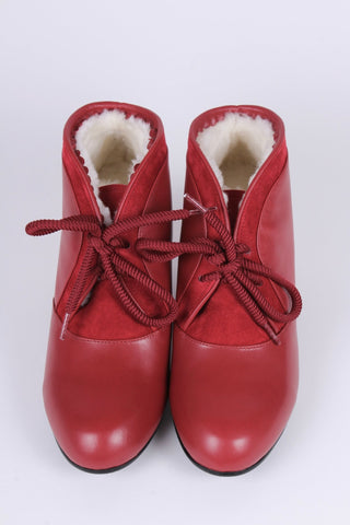 1940s style winter ankle boots - Red - Lillie - memery