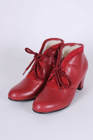 1940s style winter ankle boots - Red - Lillie - memery