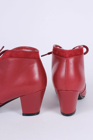 1940s style winter ankle boots - Red - Lillie - memery