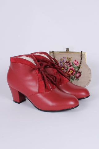 1940s style winter ankle boots - Red - Lillie - memery