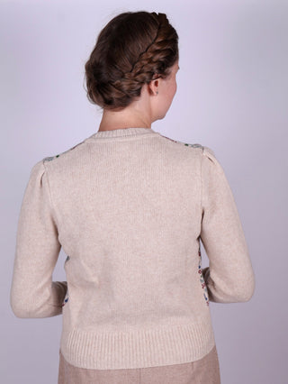 1940s vintage style cardigan - Merino - Cream with pattern - Rosemary - memery
