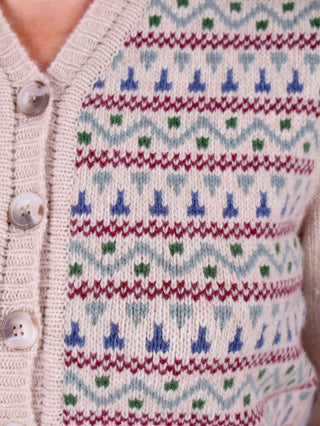 1940s vintage style cardigan - Merino - Cream with pattern - Rosemary - memery