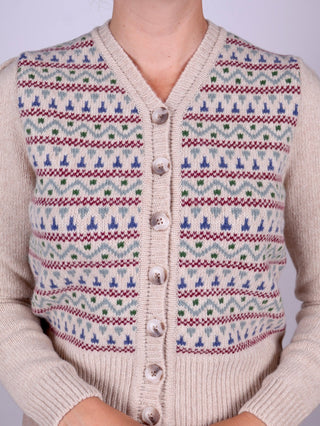 1940s vintage style cardigan - Merino - Cream with pattern - Rosemary - memery