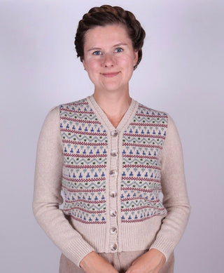 1940s vintage style cardigan - Merino - Cream with pattern - Rosemary - memery