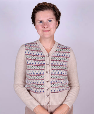 1940s vintage style cardigan - Merino - Cream with pattern - Rosemary - memery