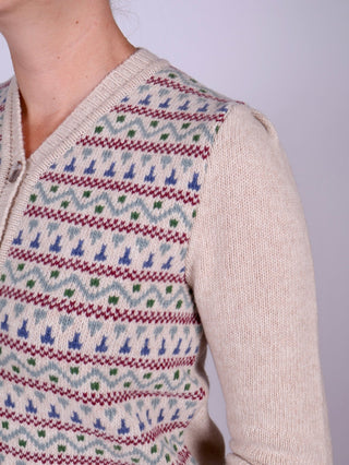 1940s vintage style cardigan - Merino - Cream with pattern - Rosemary - memery