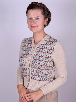 1940s vintage style cardigan - Merino - Cream with pattern - Rosemary - memery