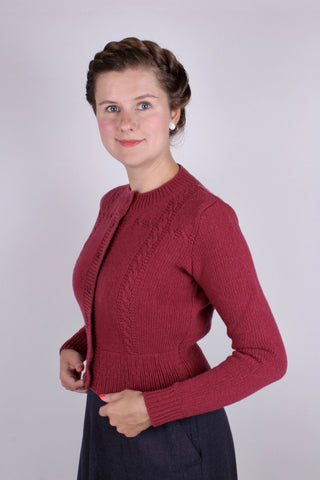 1940s vintage style cardigan - Raspberry - Vera - memery