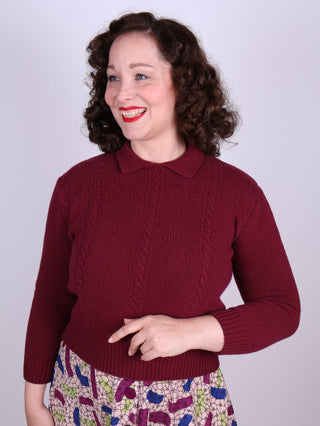 1940s vintage style pullover - Merino - Burgundy - Gertrud - memery
