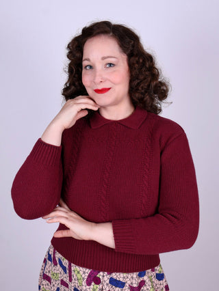 1940s vintage style pullover - Merino - Burgundy - Gertrud - memery