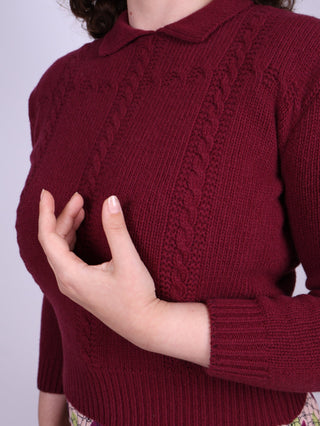1940s vintage style pullover - Merino - Burgundy - Gertrud - memery