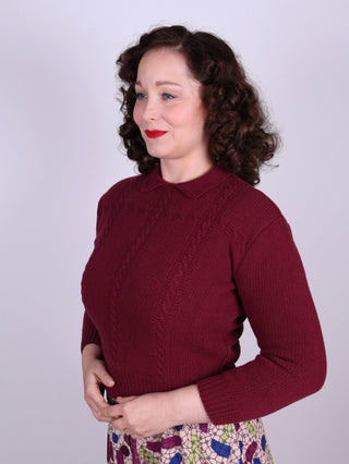 1940s vintage style pullover - Merino - Burgundy - Gertrud - memery