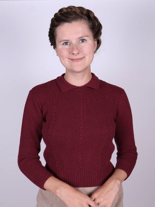 1940s vintage style pullover - Merino - Burgundy - Gertrud - memery