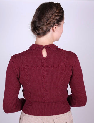 1940s vintage style pullover - Merino - Burgundy - Gertrud - memery