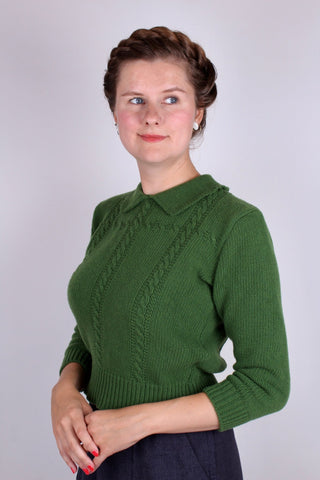 1940s vintage style pullover - Merino - Green - Gertrud - memery