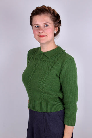 1940s vintage style pullover - Merino - Green - Gertrud - memery