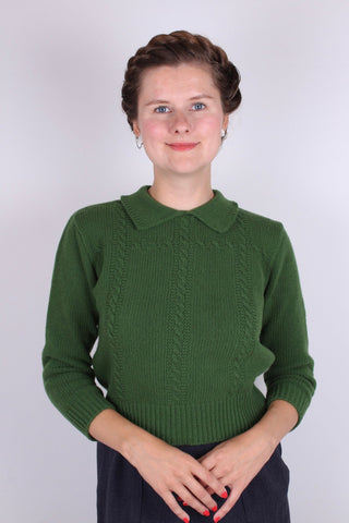 1940s vintage style pullover - Merino - Green - Gertrud - memery