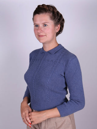 1940s vintage style pullover - Merino - Light blue - Gertrud - memery