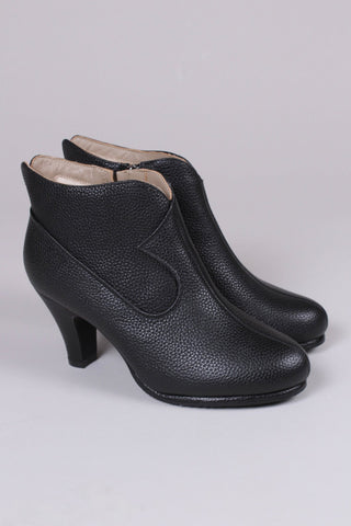 1950s style high heel ankle boots with woolen lining - Black - Laura - memery