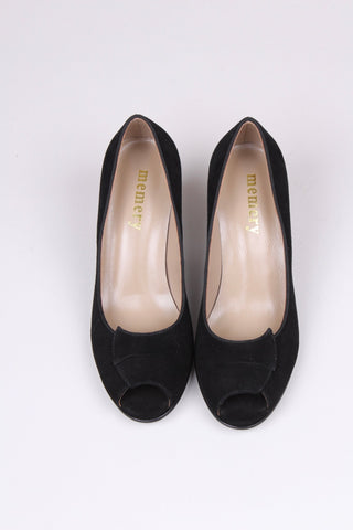 1950's suede high heel with peep toe - Black - Margaret - memery