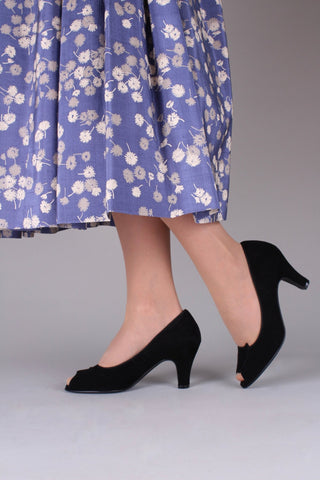 1950's suede high heel with peep toe - Black - Margaret - memery