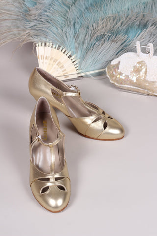 20s / 30s Art Deco inspired evening sandals - Gold - Helen - memery