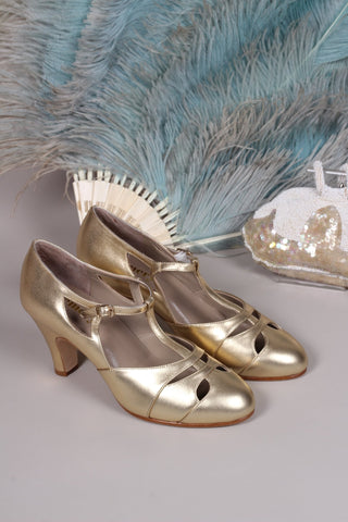 20s / 30s Art Deco inspired evening sandals - Gold - Helen - memery