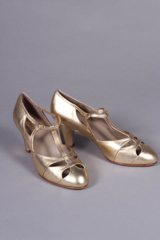 20s / 30s Art Deco inspired evening sandals - Gold - Helen - memery