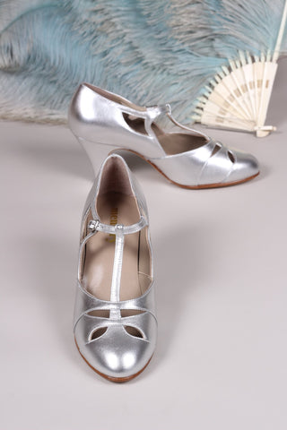 20s / 30s Art Deco inspired evening sandals - Silver - Helen - memery