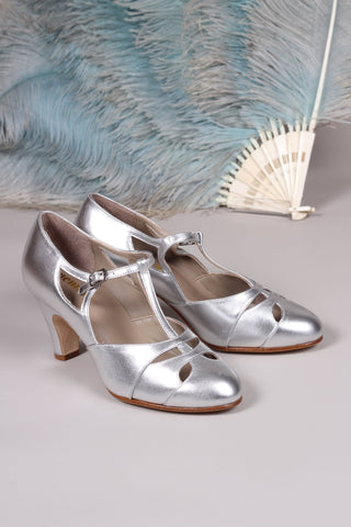 20s / 30s Art Deco inspired evening sandals - Silver - Helen - memery