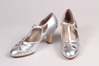 20s / 30s Art Deco inspired evening sandals - Silver - Helen - memery