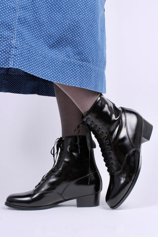 20s / 30s style everyday leather boot - Black - Britta - memery