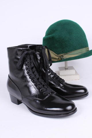 20s / 30s style everyday leather boot - Black - Britta - memery